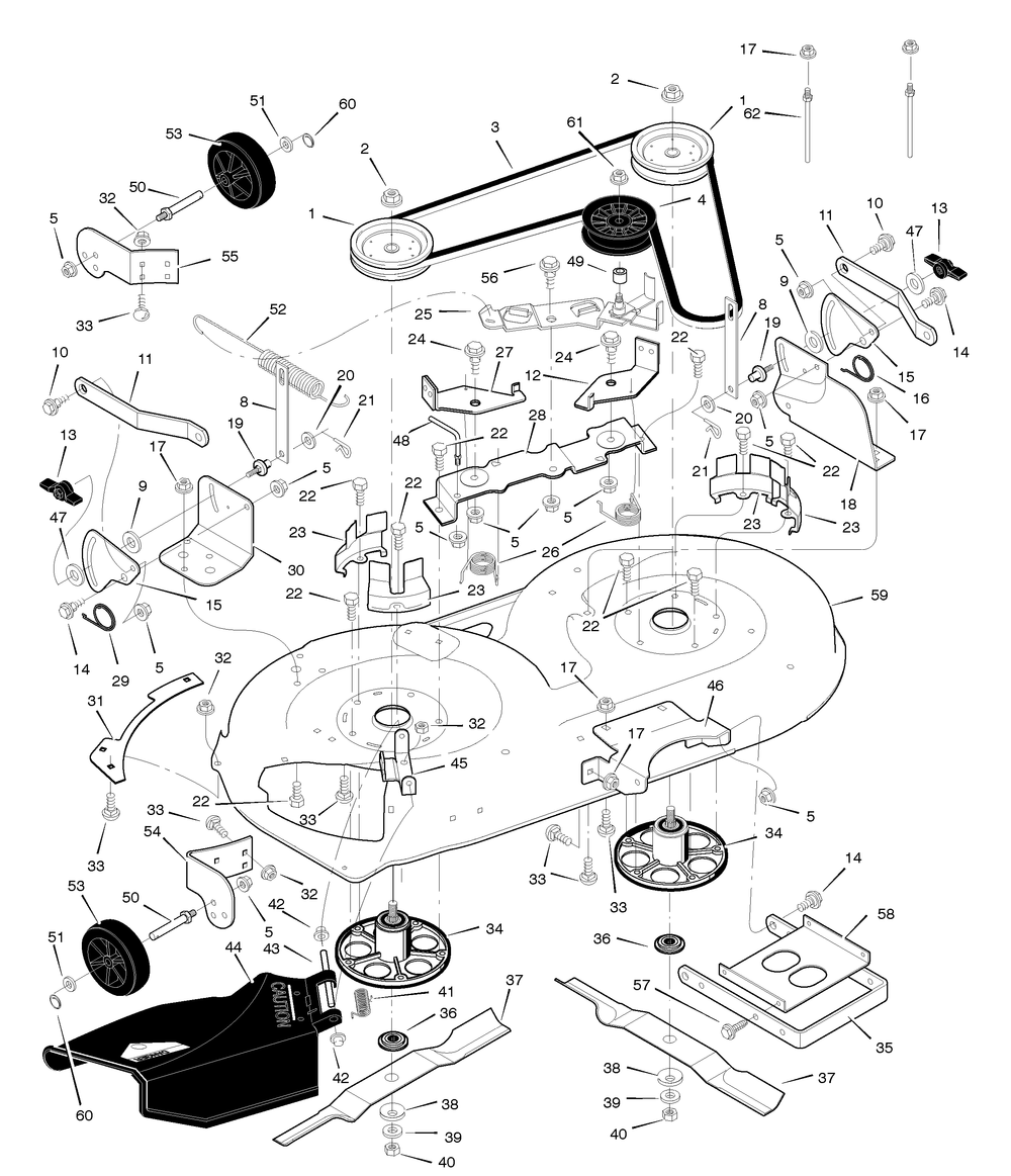 Mower Housing Diagram and Parts List for 425640X50A 2005 Briggs and Stratton Lawn Tractor